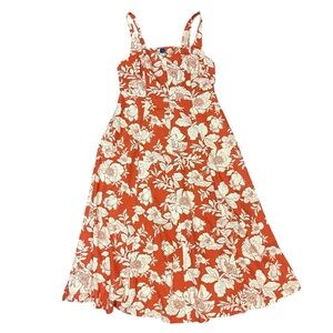 Linen Floral Sundress Size Medium Old Navy Vacation Orange Holiday Smocked Midi